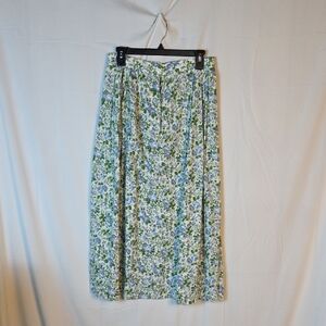 Vintage Floral Green and Blue Women's Midi Skirt